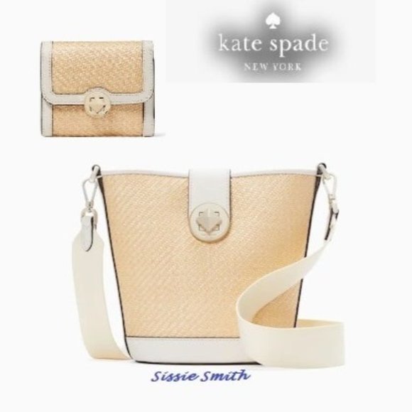 ♠️ Kate Spade ♠️ Mini Audrey Bucket Bag & Wallet in Straw & Leather - Picture 10 of 16
